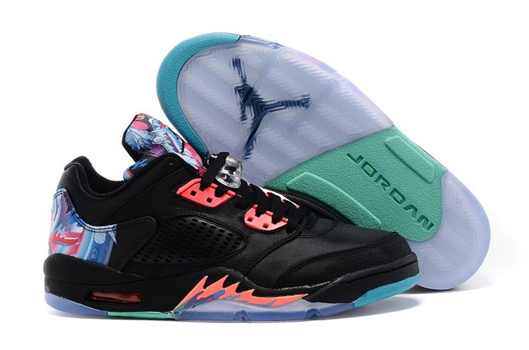 Nike Air Jordans 5 Low Chinese New Year Black Bright Crimson Beta Blue Shoes